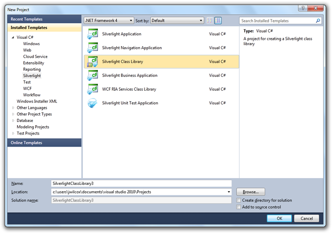 VisualStudioNewSilverlightClassLibraryProject