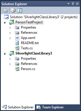 VisualStudioTestAppAndClassLibrarySolutionExplorer